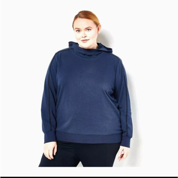 J Jason Wu Navy French Terry Hoodie with Black Contrast Lace Trim size 3XL Plus - Picture 1 of 9